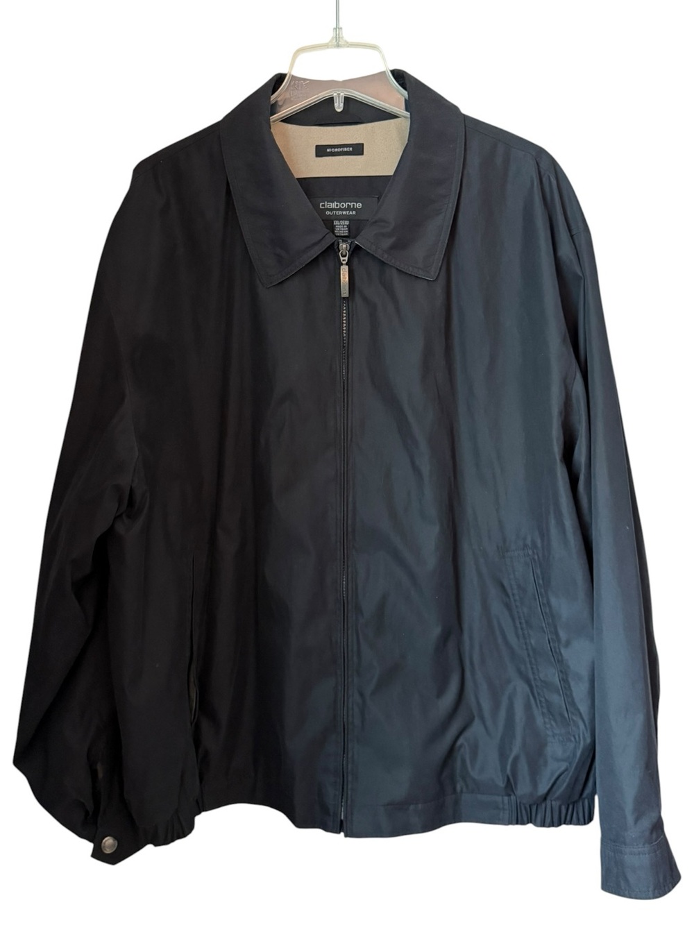 Claiborne Big Man Black Lightweight microfiber Zip Windbreaker lined pockets 2X